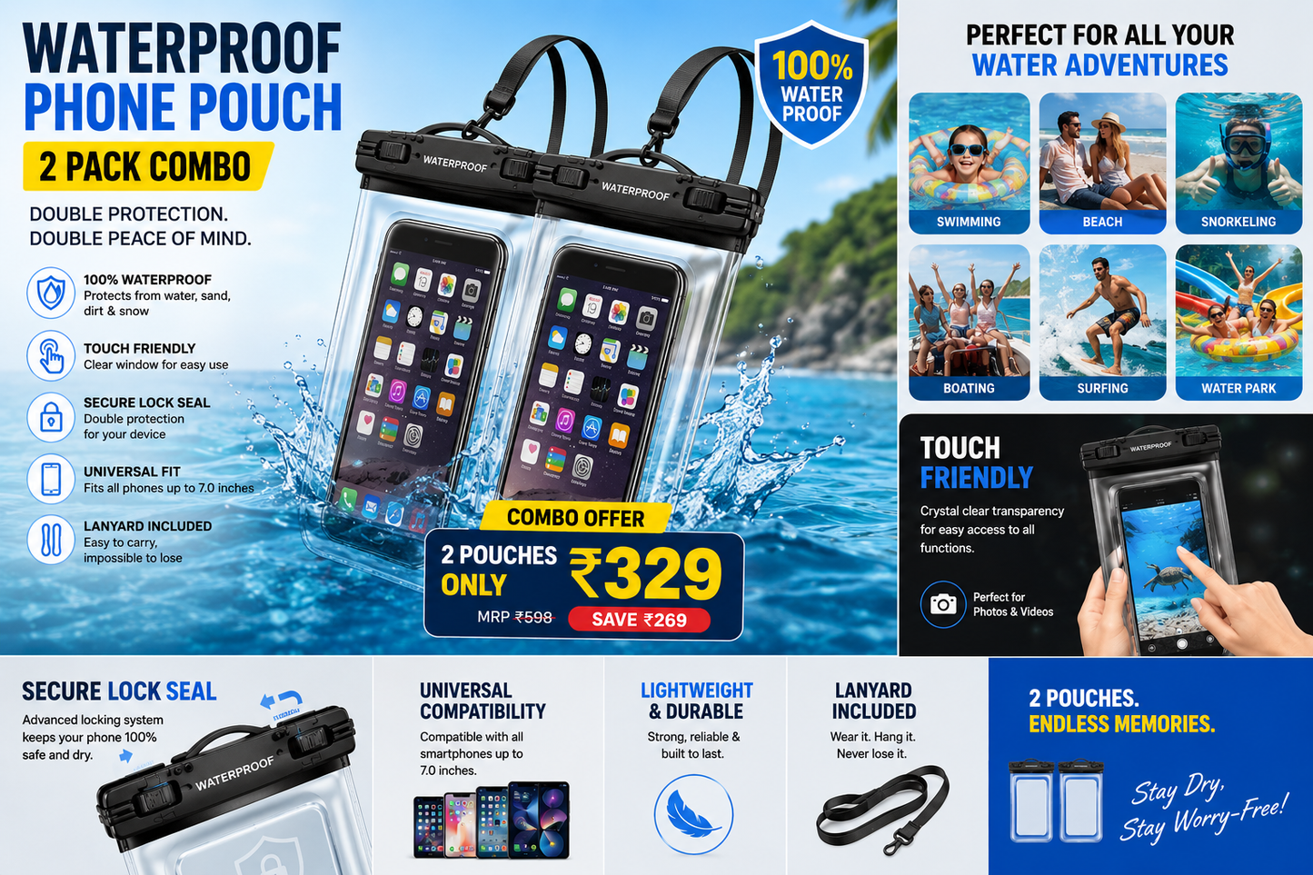 Get 2 Waterproof Mobile Pouches for Just ₹329